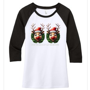 Funny Stop Staring At My Reindeers Boobs Ugly Gag Xmas Women's Tri-Blend 3/4-Sleeve Raglan Shirt