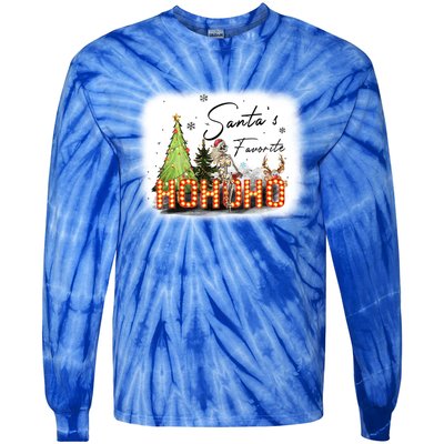 Funny Skeleton Santa Favorite Ho Ho Ho Bleached Gift Tie-Dye Long Sleeve Shirt