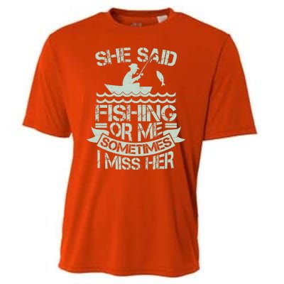 Funny She Said Fishing Or Me Sometimes I Miss Her Cooling Performance Crew T-Shirt