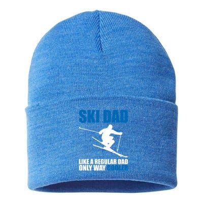 Funny Skiing Ski Dad Funny Gift Sustainable Knit Beanie