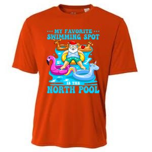 Favorite Swimming Spot Is North Pool Santa Christmas In July Gift Cooling Performance Crew T-Shirt