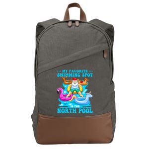 Favorite Swimming Spot Is North Pool Santa Christmas In July Gift Cotton Canvas Backpack