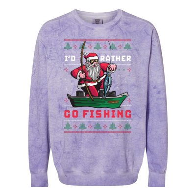 Funny Santa Surf ID Rather Go Fishing Merry Christmas Colorblast Crewneck Sweatshirt