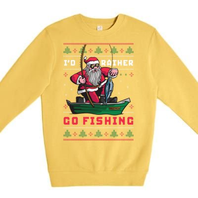 Funny Santa Surf ID Rather Go Fishing Merry Christmas Premium Crewneck Sweatshirt