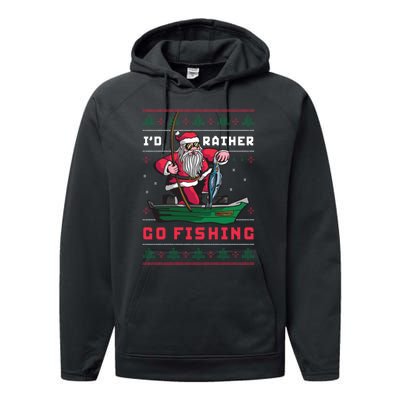 Funny Santa Surf ID Rather Go Fishing Merry Christmas Performance Fleece Hoodie