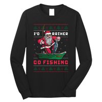 Funny Santa Surf ID Rather Go Fishing Merry Christmas Long Sleeve Shirt