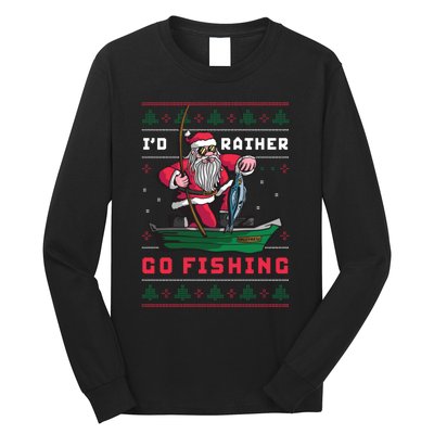 Funny Santa Surf ID Rather Go Fishing Merry Christmas Long Sleeve Shirt