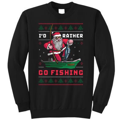 Funny Santa Surf ID Rather Go Fishing Merry Christmas Sweatshirt