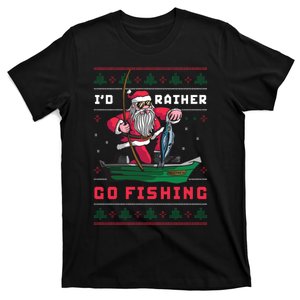 Funny Santa Surf ID Rather Go Fishing Merry Christmas T-Shirt