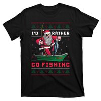 Funny Santa Surf ID Rather Go Fishing Merry Christmas T-Shirt