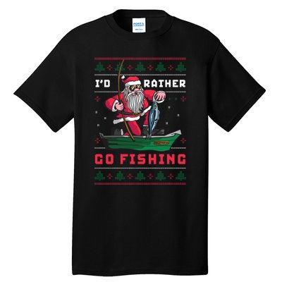 Funny Santa Surf ID Rather Go Fishing Merry Christmas Tall T-Shirt