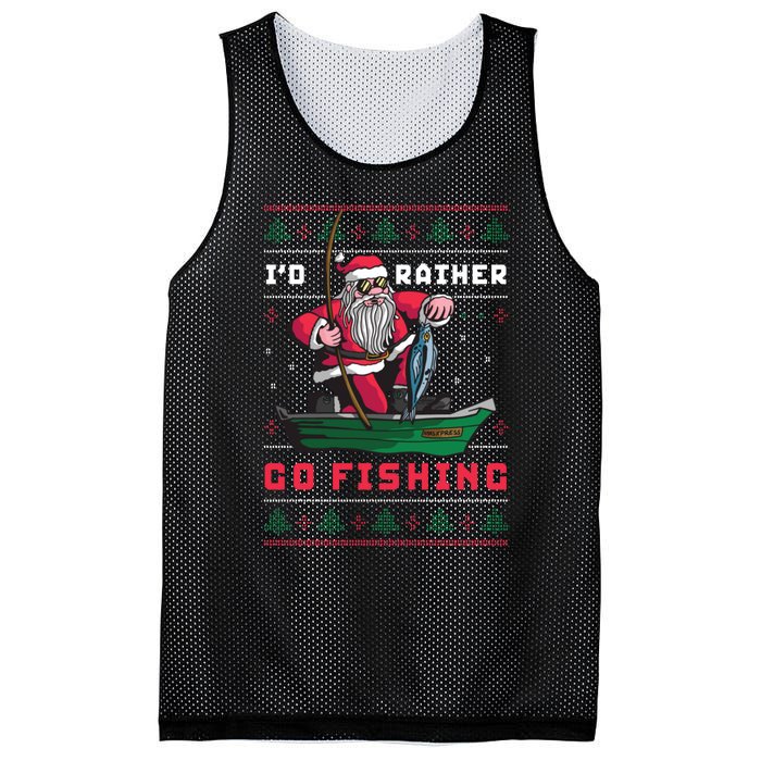 Funny Santa Surf ID Rather Go Fishing Merry Christmas Mesh Reversible Basketball Jersey Tank