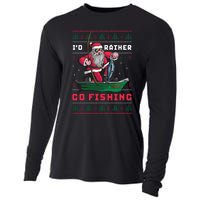 Funny Santa Surf ID Rather Go Fishing Merry Christmas Cooling Performance Long Sleeve Crew