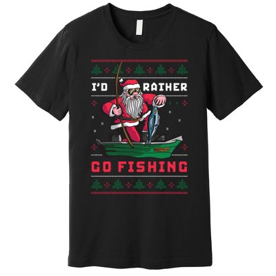 Funny Santa Surf ID Rather Go Fishing Merry Christmas Premium T-Shirt