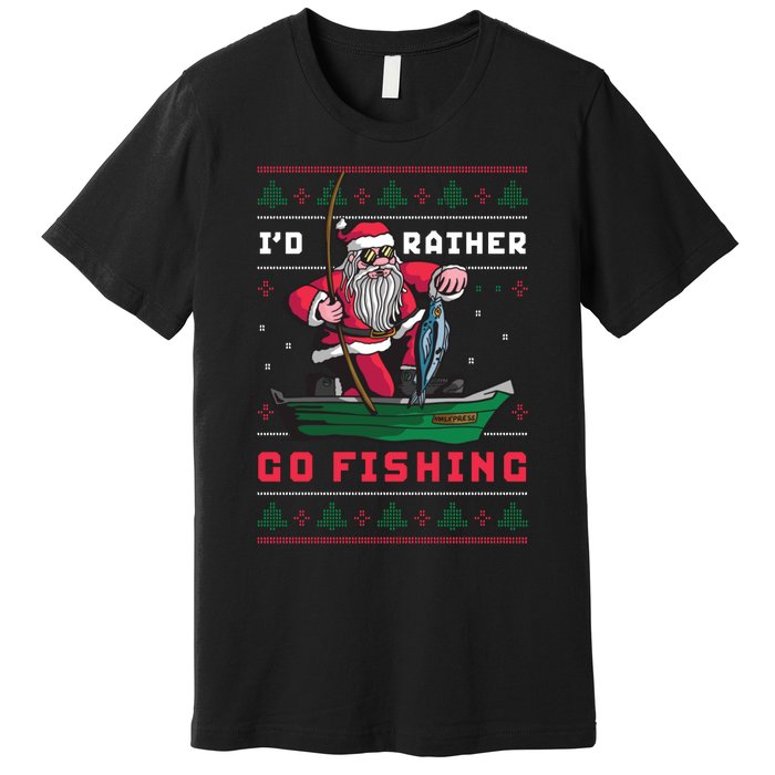 Funny Santa Surf ID Rather Go Fishing Merry Christmas Premium T-Shirt