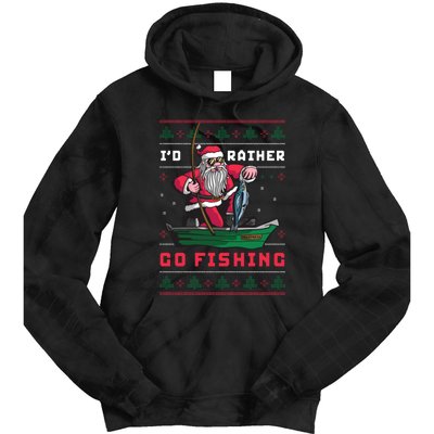 Funny Santa Surf ID Rather Go Fishing Merry Christmas Tie Dye Hoodie