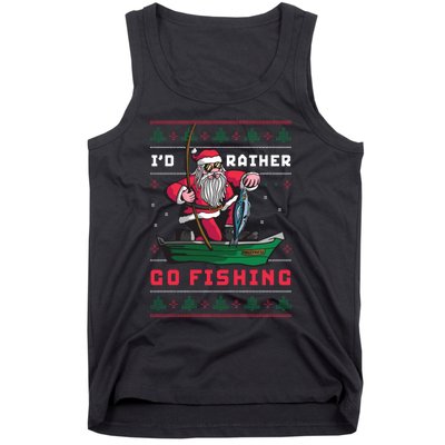 Funny Santa Surf ID Rather Go Fishing Merry Christmas Tank Top