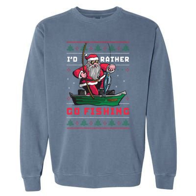 Funny Santa Surf ID Rather Go Fishing Merry Christmas Garment-Dyed Sweatshirt