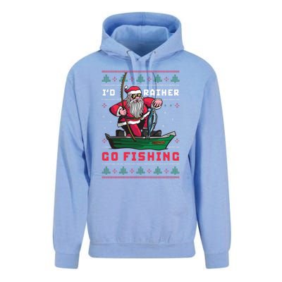 Funny Santa Surf ID Rather Go Fishing Merry Christmas Unisex Surf Hoodie