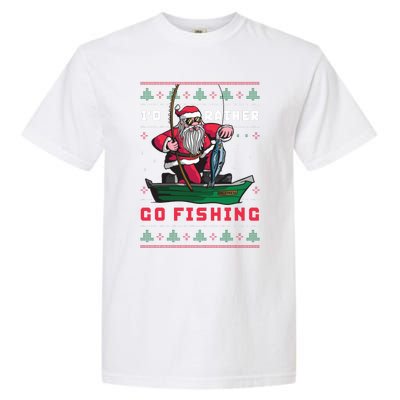 Funny Santa Surf ID Rather Go Fishing Merry Christmas Garment-Dyed Heavyweight T-Shirt