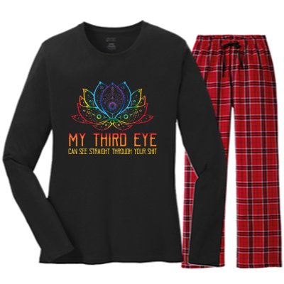 Funny Spiritual Saying Third Eye Sees Through Your Shit Women's Long Sleeve Flannel Pajama Set 