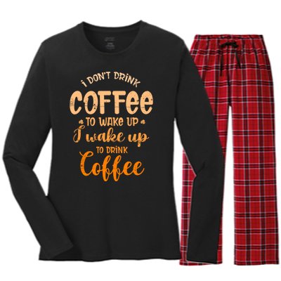 Funny Sarcastic Saying I Do Not Drink Coffee To Wake Up Women's Long Sleeve Flannel Pajama Set 