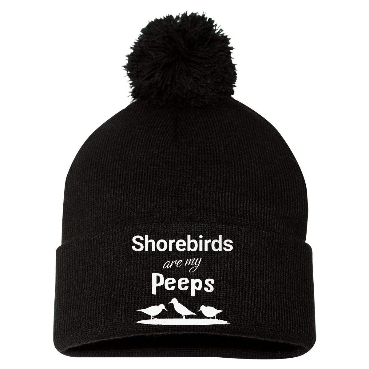 Funny Shorebird Sandpiper Peeps Birdwatching Birder Pom Pom 12in Knit Beanie