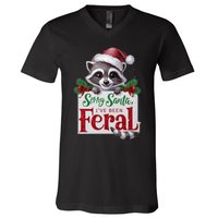 Funny Sorry Santa IVe Been Feral Raccoon Christmas V-Neck T-Shirt