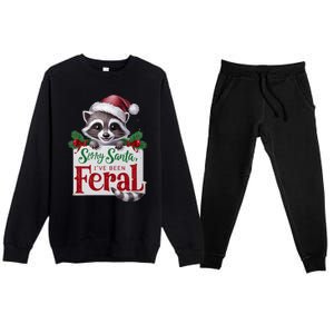 Funny Sorry Santa IVe Been Feral Raccoon Christmas Premium Crewneck Sweatsuit Set