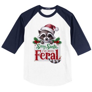 Funny Sorry Santa IVe Been Feral Raccoon Christmas Baseball Sleeve Shirt