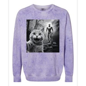 Funny Surprised Scared Cat Selfie With Robot Colorblast Crewneck Sweatshirt