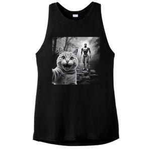 Funny Surprised Scared Cat Selfie With Robot Ladies PosiCharge Tri-Blend Wicking Tank