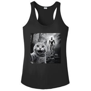 Funny Surprised Scared Cat Selfie With Robot Ladies PosiCharge Competitor Racerback Tank