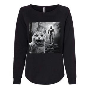 Funny Surprised Scared Cat Selfie With Robot Womens California Wash Sweatshirt