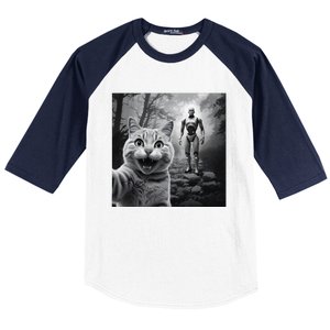 Funny Surprised Scared Cat Selfie With Robot Baseball Sleeve Shirt