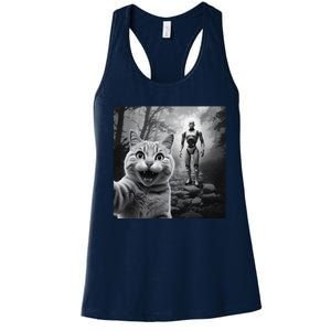 Funny Surprised Scared Cat Selfie With Robot Women's Racerback Tank