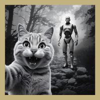 Funny Surprised Scared Cat Selfie With Robot Button