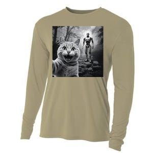 Funny Surprised Scared Cat Selfie With Robot Cooling Performance Long Sleeve Crew