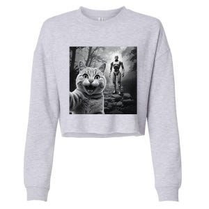 Funny Surprised Scared Cat Selfie With Robot Cropped Pullover Crew