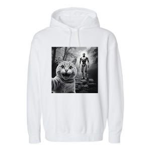 Funny Surprised Scared Cat Selfie With Robot Garment-Dyed Fleece Hoodie