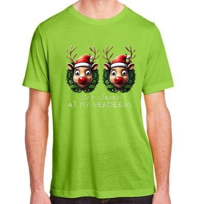 Funny Stop Staring At My Reindeers Boobs Ugly Gag Xmas Adult ChromaSoft Performance T-Shirt