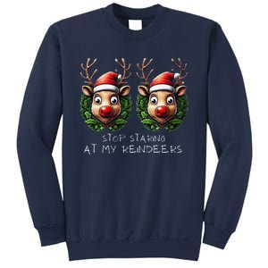 Funny Stop Staring At My Reindeers Boobs Ugly Gag Xmas Sweatshirt