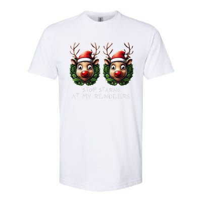 Funny Stop Staring At My Reindeers Boobs Ugly Gag Xmas Softstyle CVC T-Shirt