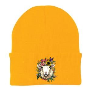 Floral Sheepp Spring Nature Farm Sheepp Lovers Knit Cap Winter Beanie