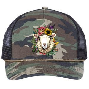 Floral Sheepp Spring Nature Farm Sheepp Lovers Retro Rope Trucker Hat Cap