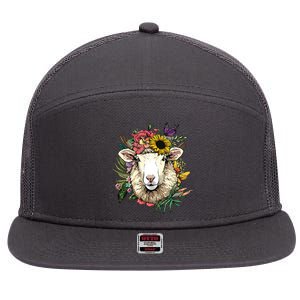 Floral Sheepp Spring Nature Farm Sheepp Lovers 7 Panel Mesh Trucker Snapback Hat