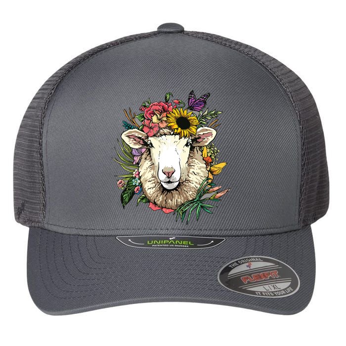 Floral Sheepp Spring Nature Farm Sheepp Lovers Flexfit Unipanel Trucker Cap