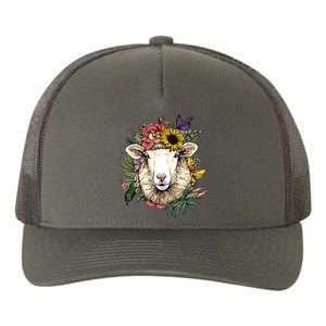 Floral Sheepp Spring Nature Farm Sheepp Lovers Yupoong Adult 5-Panel Trucker Hat