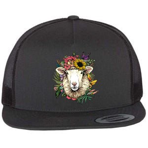 Floral Sheepp Spring Nature Farm Sheepp Lovers Flat Bill Trucker Hat