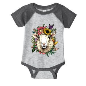 Floral Sheepp Spring Nature Farm Sheepp Lovers Infant Baby Jersey Bodysuit